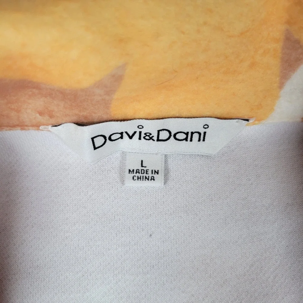 Davi & Dani Shacket Womens Large Tan Orange Floral‎ Button Up Elbow Patch Jacket
